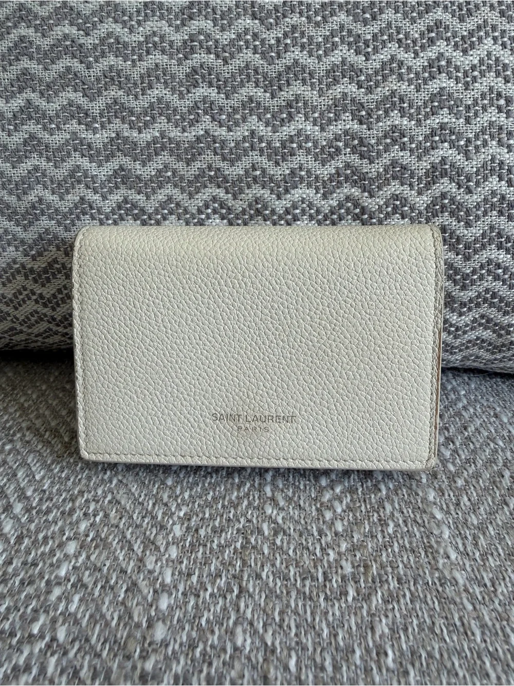 Saint Laurent Paris Off White Grain Leather Compact Snap Wallet